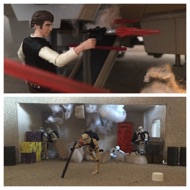 The roof above the troopers collapses on them as Han concentrates his fire on it. Stormtroopers run for safety as debris falls on them. #starwars #anhwt #toyshelf
